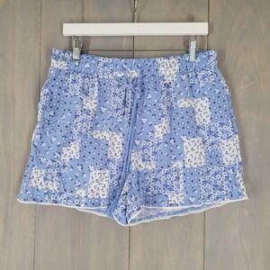 Sincerely Jules Floral Patchwork Shorts Women XL Blue Boho Tassel Lace Trim